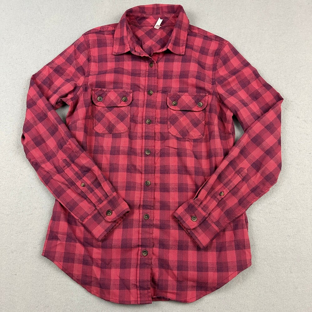 Mountain Khakis Shirt Women Medium Red Check Button Up Flap Pockets Outdoor M